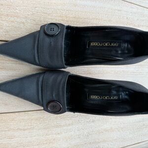 Sergio Rossi Black Pointed Flats with Button Detail